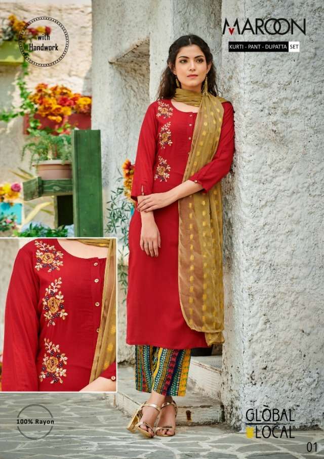 Maroon By Global Local Readymade Designer Suits