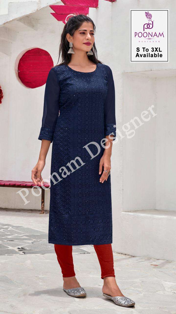 Poonam Chikankari Georgette Chiken Work Kurtis