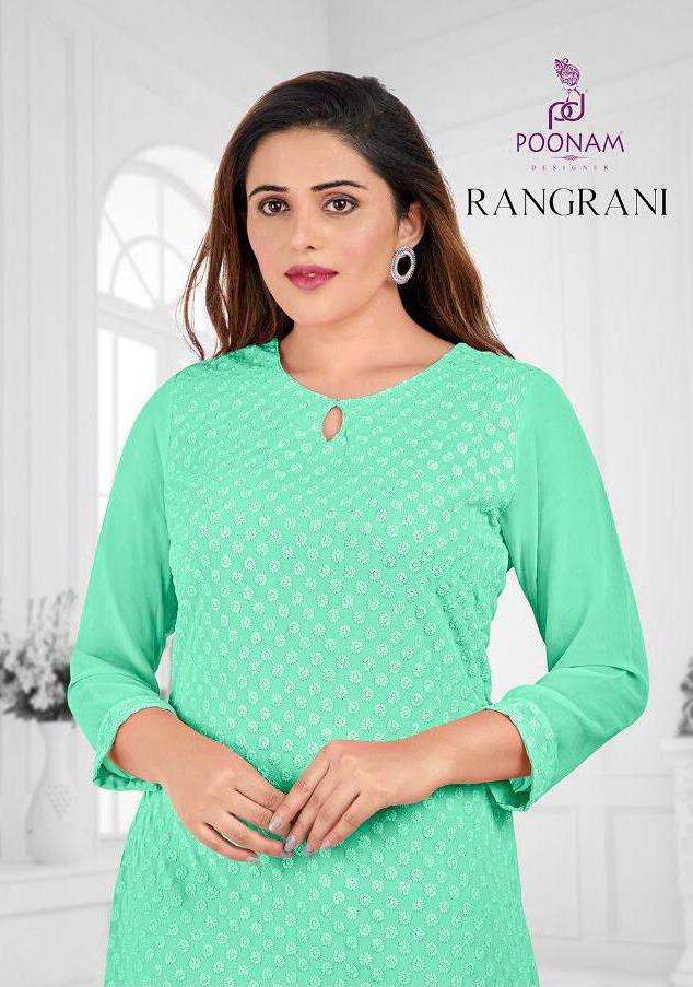 Rangrani By Poonam Georgette Chikan Work Fancy Kurti