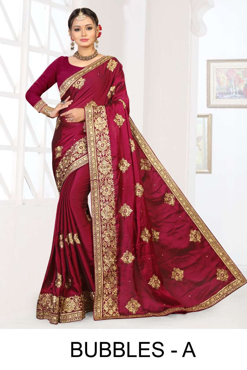 Ranjna Saree Bubbles Embroidery Warked Indian Traditional Wear Saree Collection