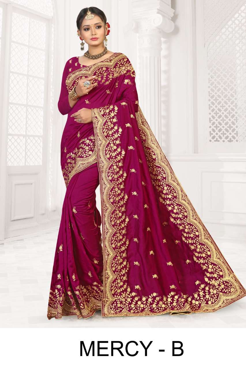 Ranjna Saree Mercy Embroidery Warked Indian Traditional Wear Saree Collection