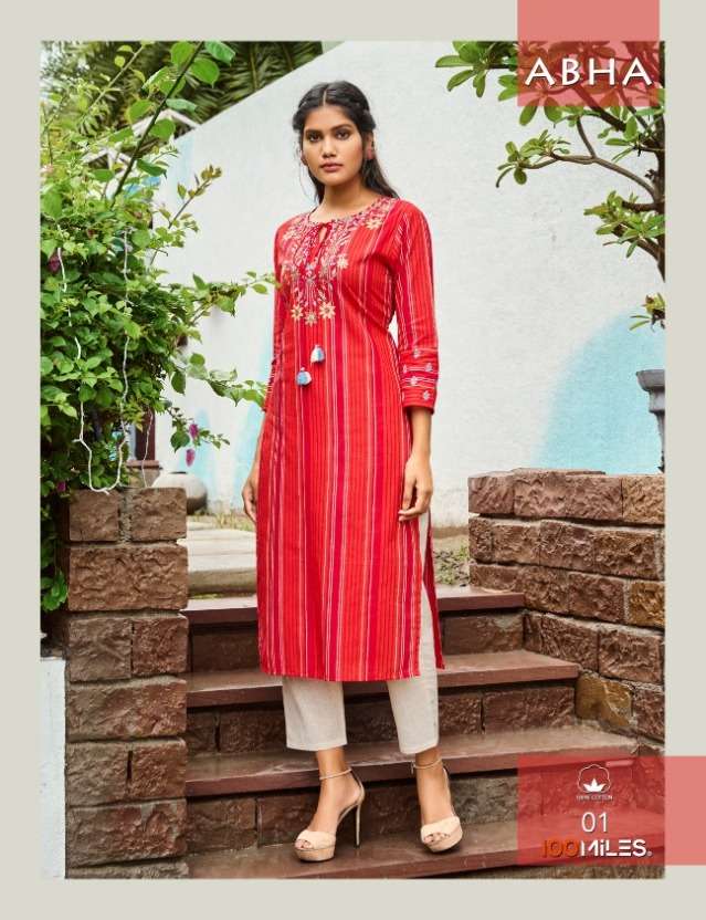 100 Miles Abha Cotton Work Fancy Kurtis