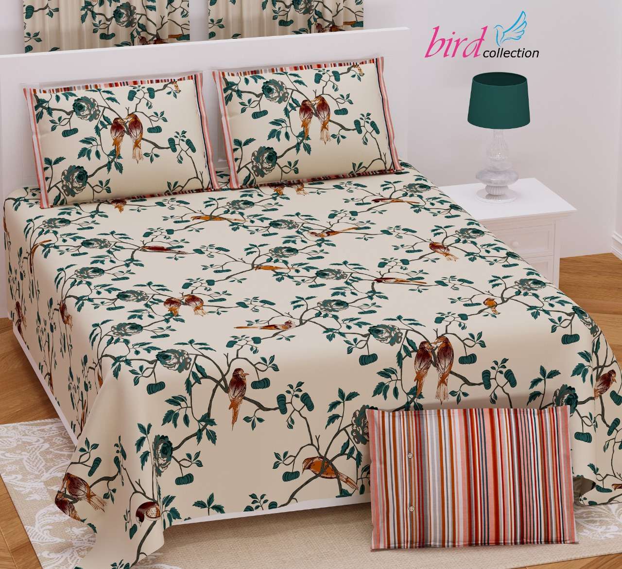 Bird Collection King Size Satin Bed Sheets Exports