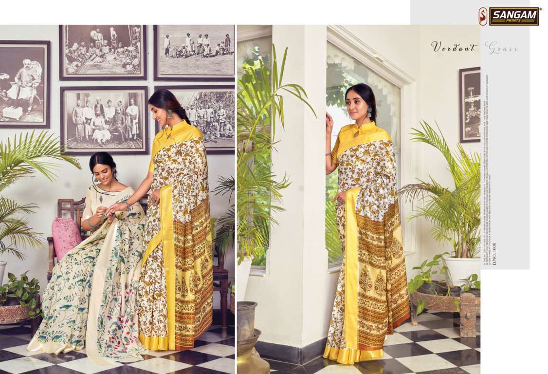 Divyanka By Sangam Cotton Printed Satin Patta Sari Supplier