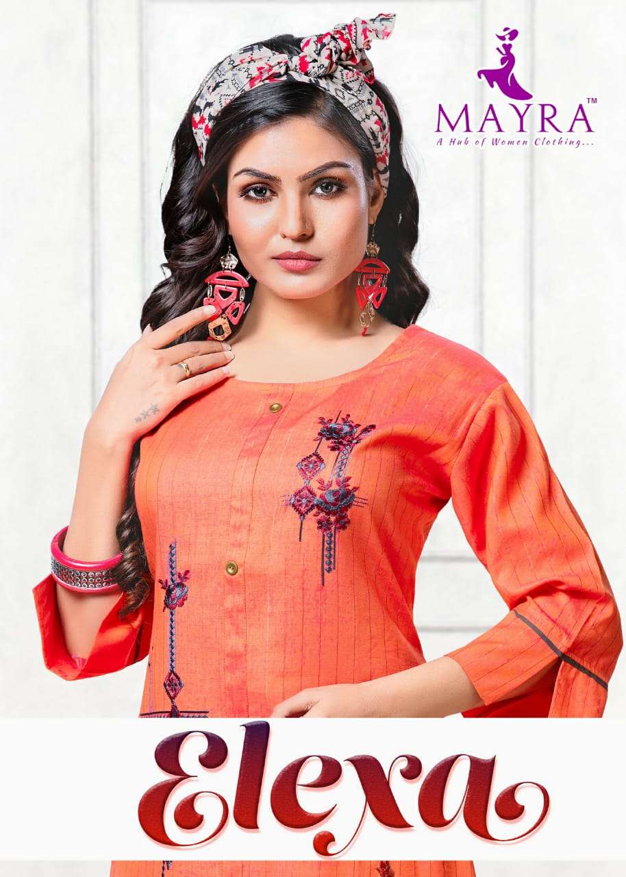 Elexa By Mayra Heavy Rayon Lurex Slub With Embroidery Work Kurti Catlog Collections Wholesaler Best Rate Ahmedabad Surat Chennai India Malaysia