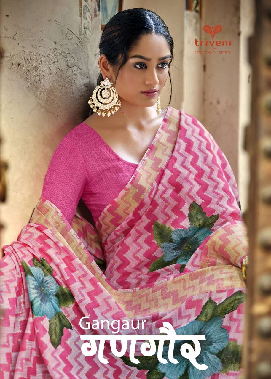 Gangaur By Triveni Cotton Linen Leheriya Printed Sarees