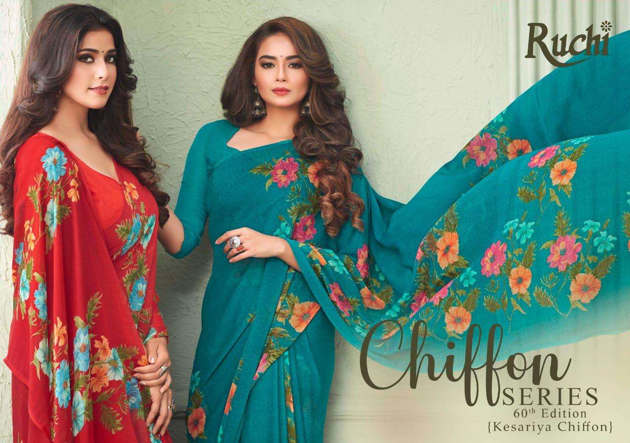 Kesariya Chiffon Vol 60 By Ruchi Printed Fancy Saree