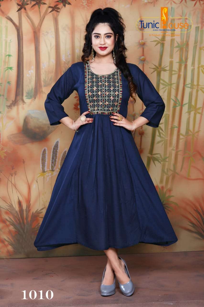 Nek-nx By Tunic House Designer Rayon Embroidered Kurti Collection