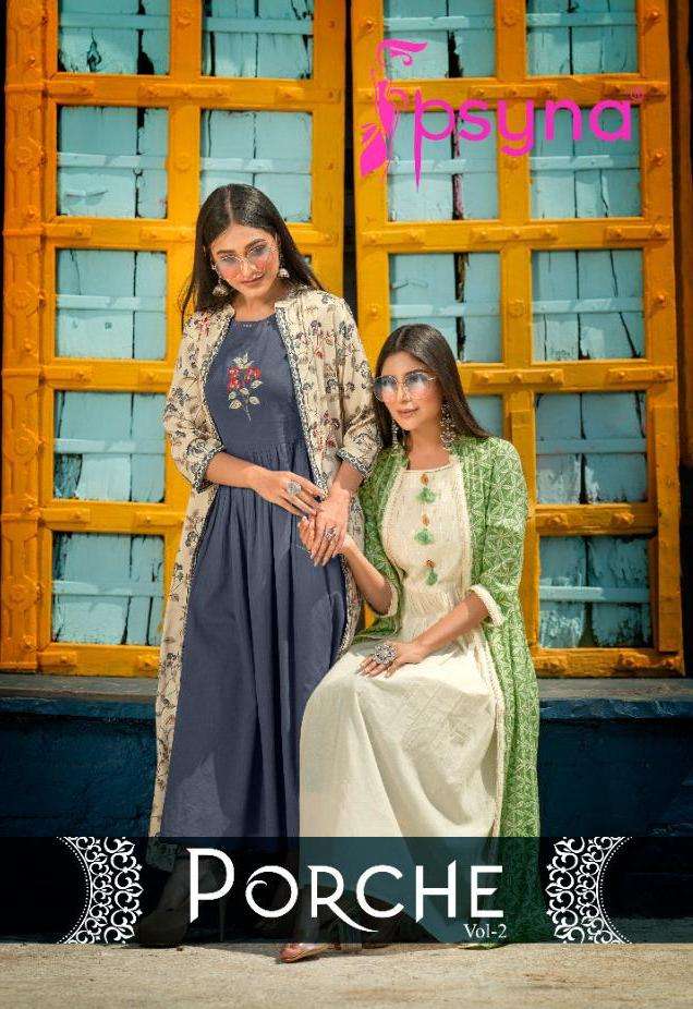 Porche Vol 2 By Psyna Rayon Party Wear Kurti With Shrug Supplier