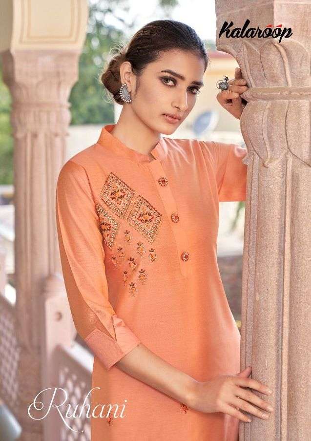 Ruhani By Kalaroop Silk Fancy Work Kurtis