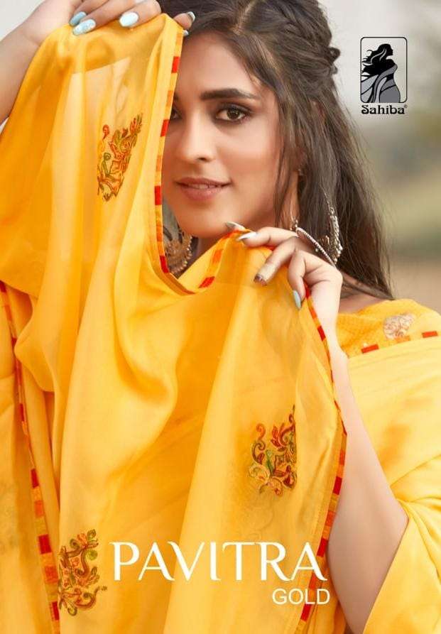 Sahiba Pavitra Gold Ethnic Wear Fancy Saree Wholesaler