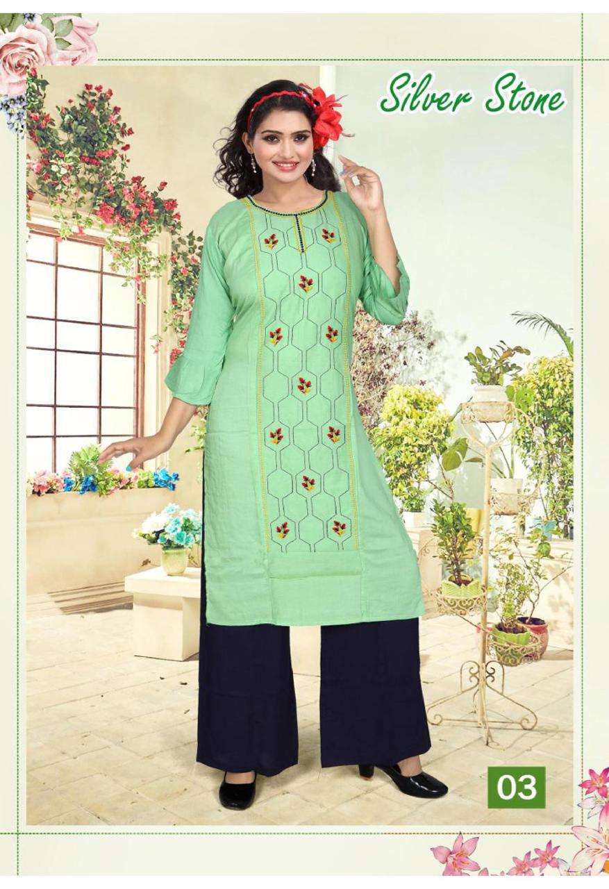 Silver Stone By Pooja Heavy Rayon With Work With Plazo Kurti Catalog Wholesaler Best Rate