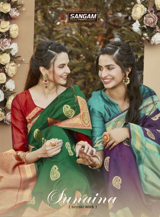 Sunaina By Sangam Designer Siroski Work Silk Sari Supplier