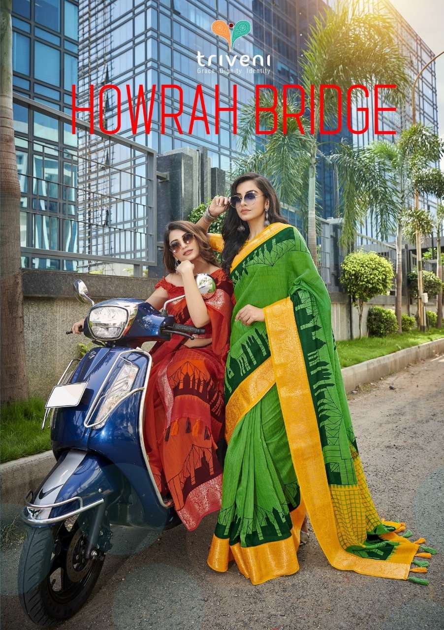 Triveni Howrah Bridge Cotton Linen Printed Sarees