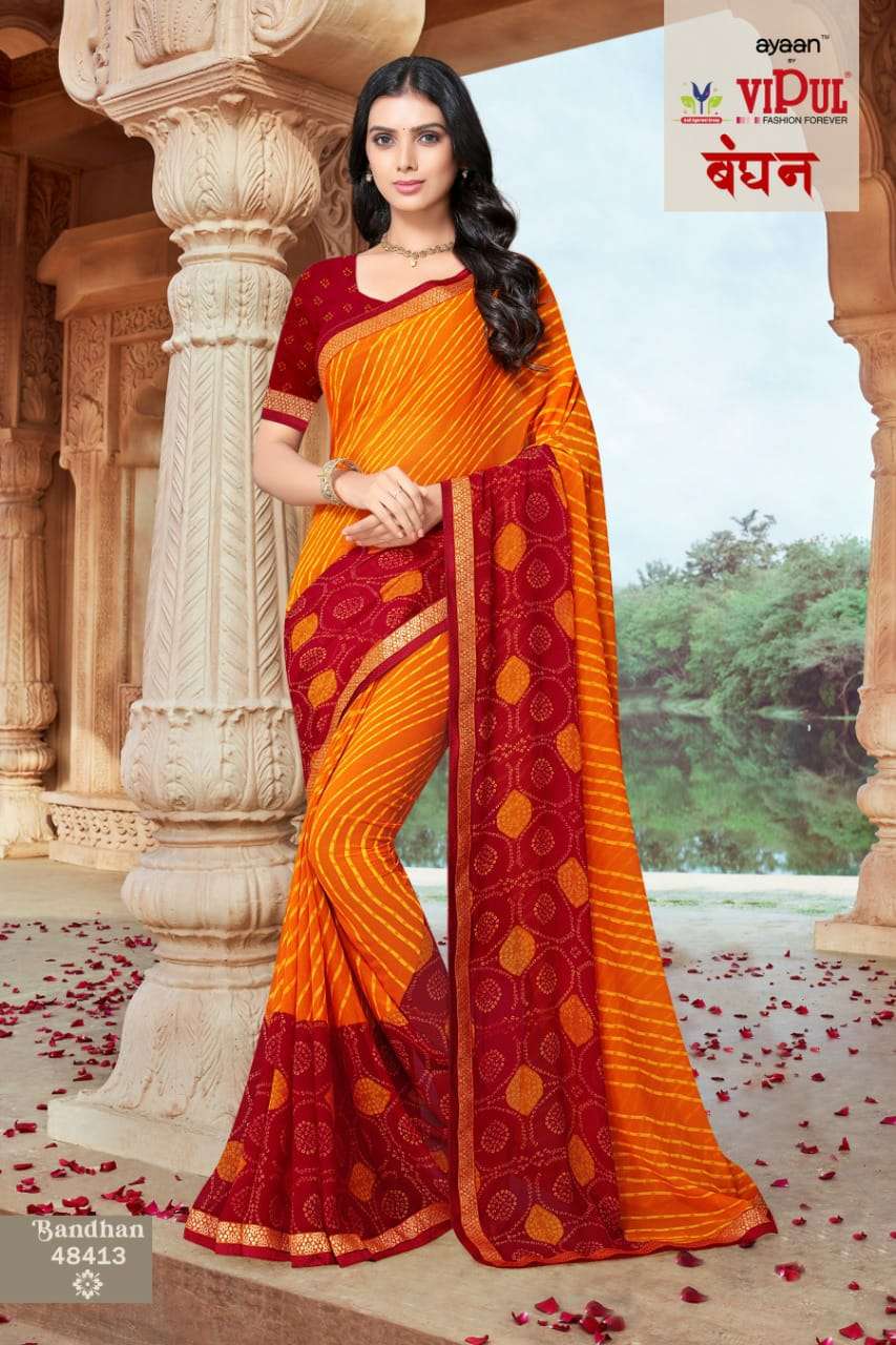 Vipul Bandhan Georgette Leheriya Printed Bandhani Sarees