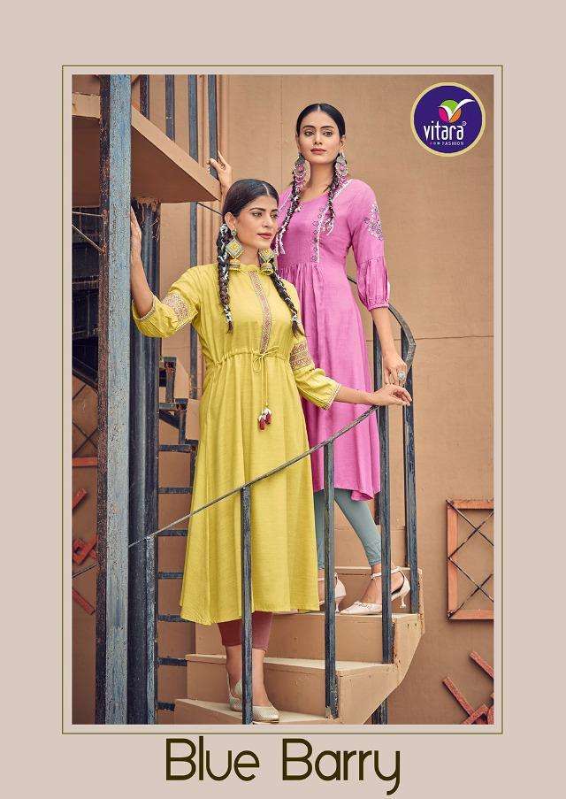 Vitara Blue Berry Rayon Work Fancy Kurtis