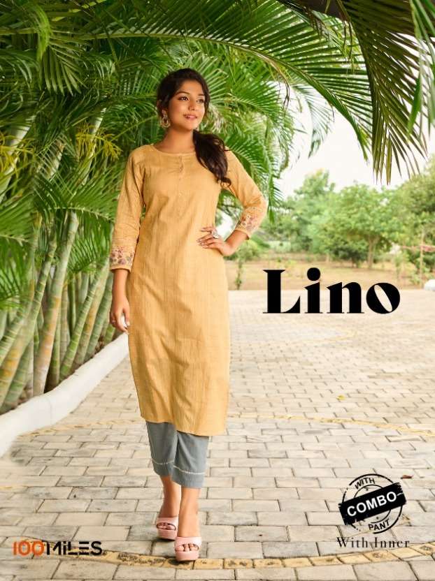 100 Miles Lino Cotton Kurti With Pant Sets