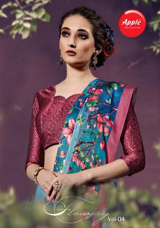 Apple Present Flowery Vol 4 Satin Silk Digital Printed Saree Online Supplier