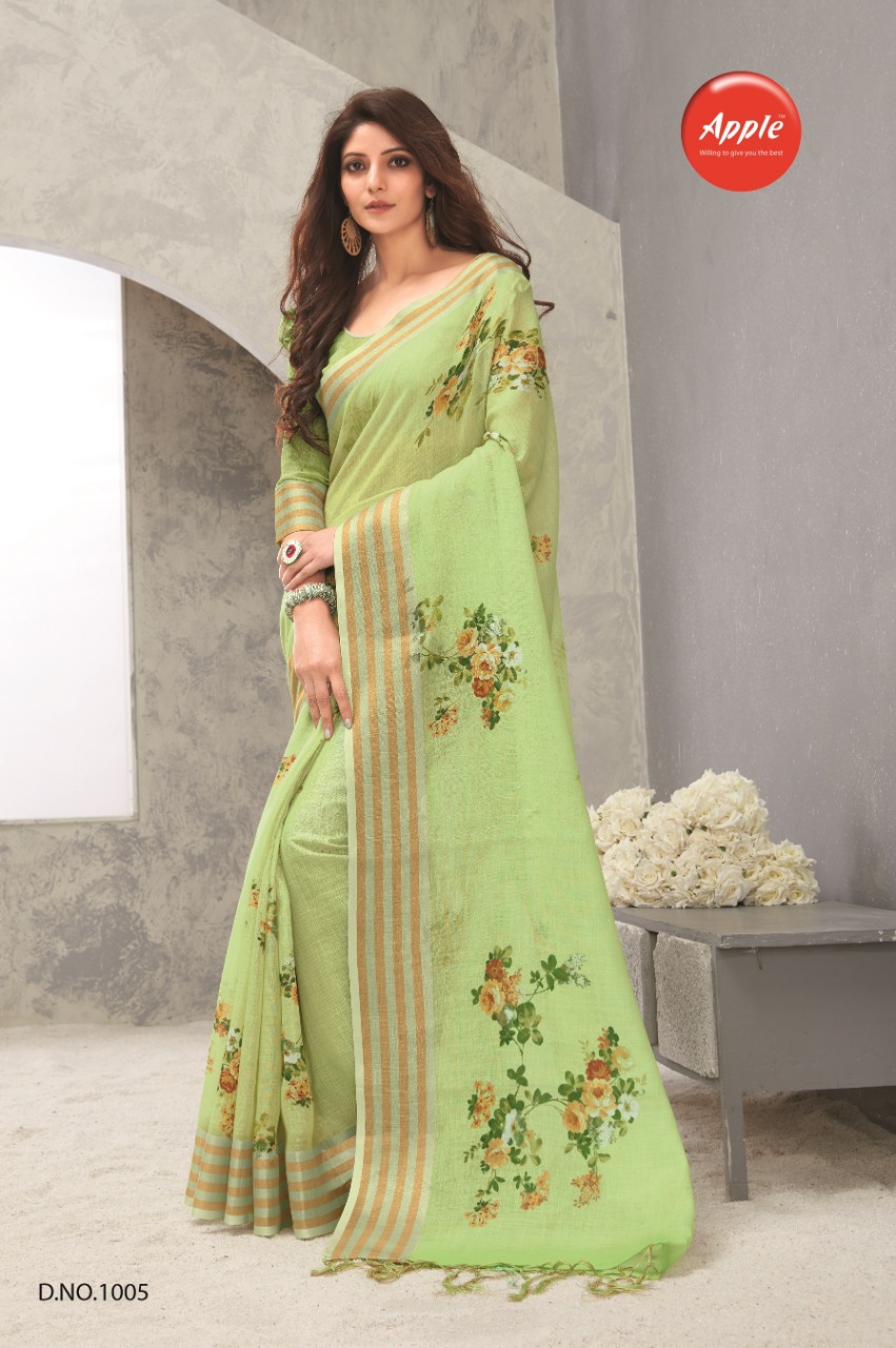 Apple Presents Aaradhana Vol 10 Linen Digital Print Casual Wear Saree Wholesaler