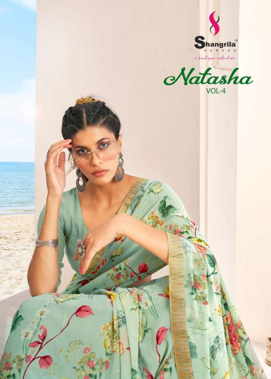 Natasha Vol 4 Fancy Floral Print Sarees With Exclusive Weaving Jaquard Border By Shangrila