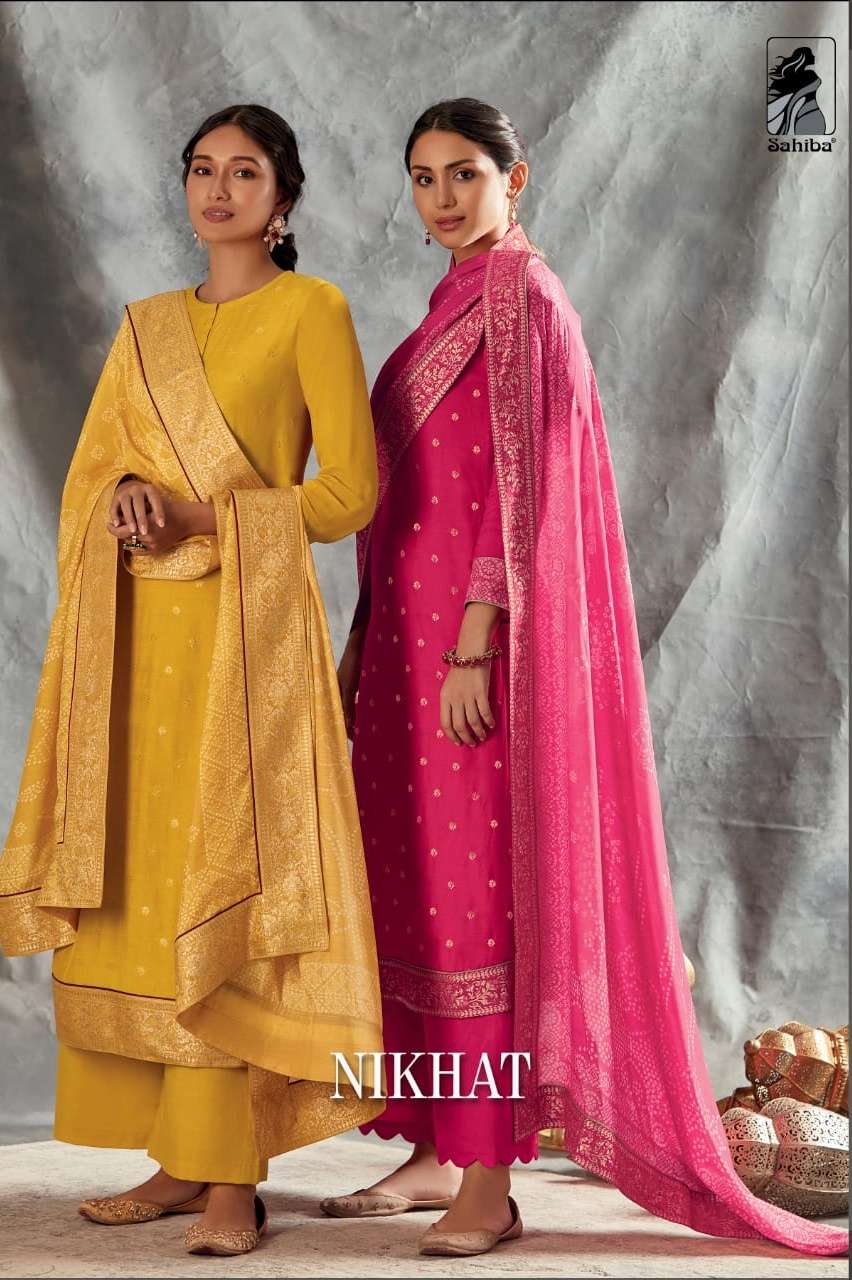 Nikhat By Sahiba Jacquard Designer Fancy Suits