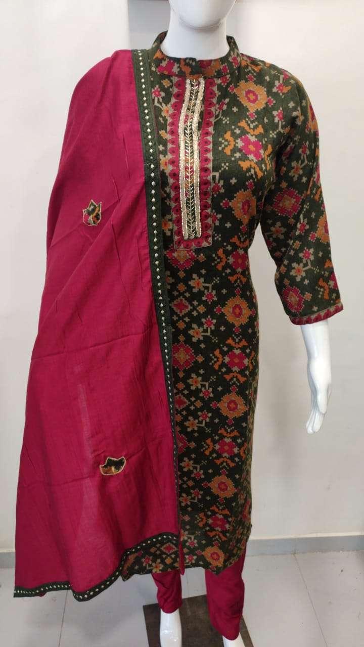 Pashmina Kurti With Pant And Applique Work Dupatta