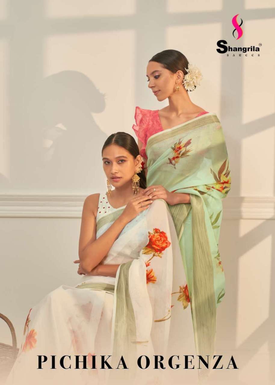 Pichika Orgenza Fancy Floral Sarees With Weaving Border By Shangrila