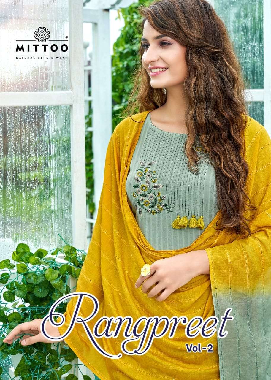 Rangpreet Vol 2 Rayon Readymade Long Kurti Pant With Dupatta By Mittoo