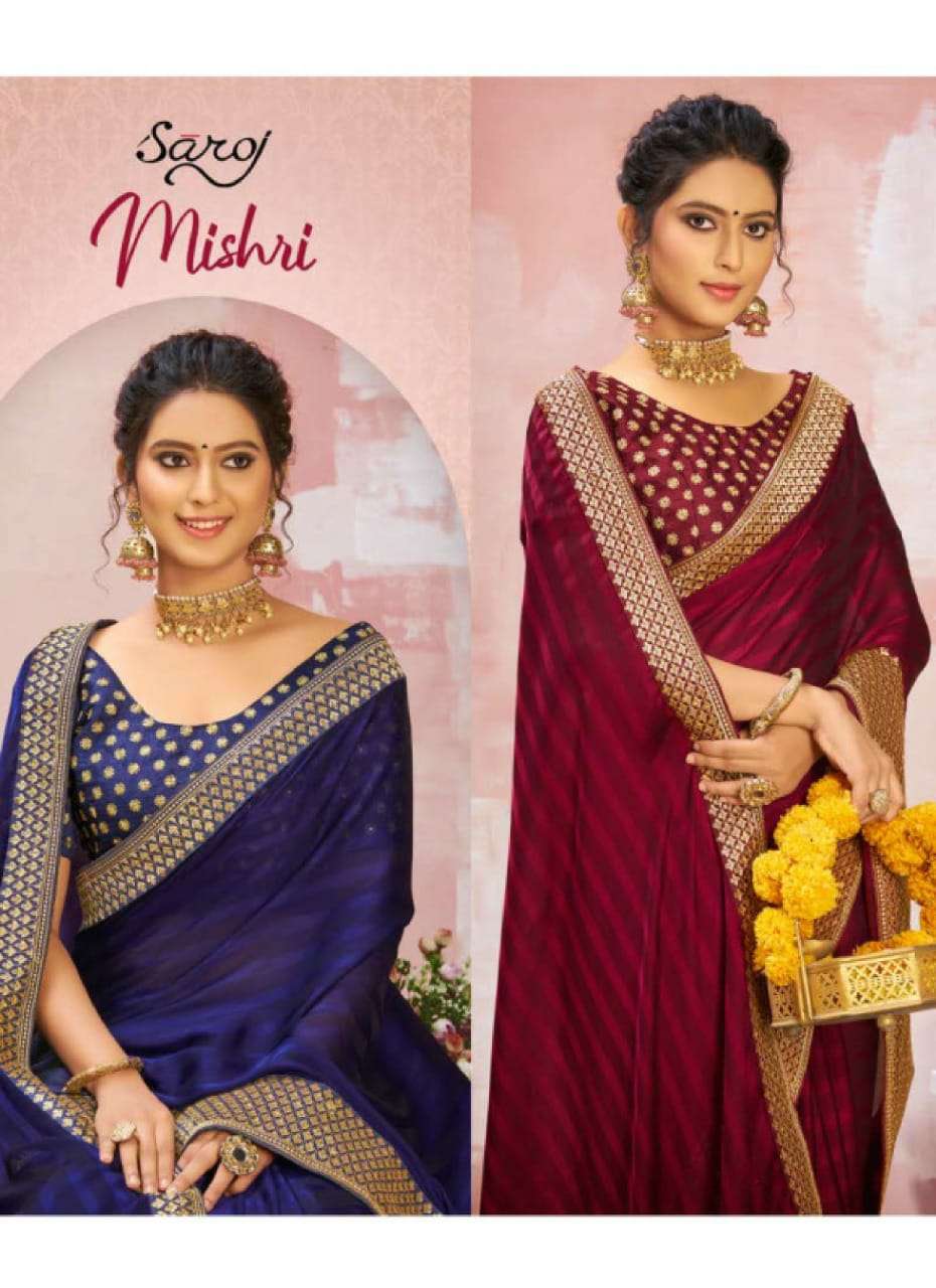 Saroj Introducing Mishri Weightless Party Wear Sattin Sarees With Heavy Border