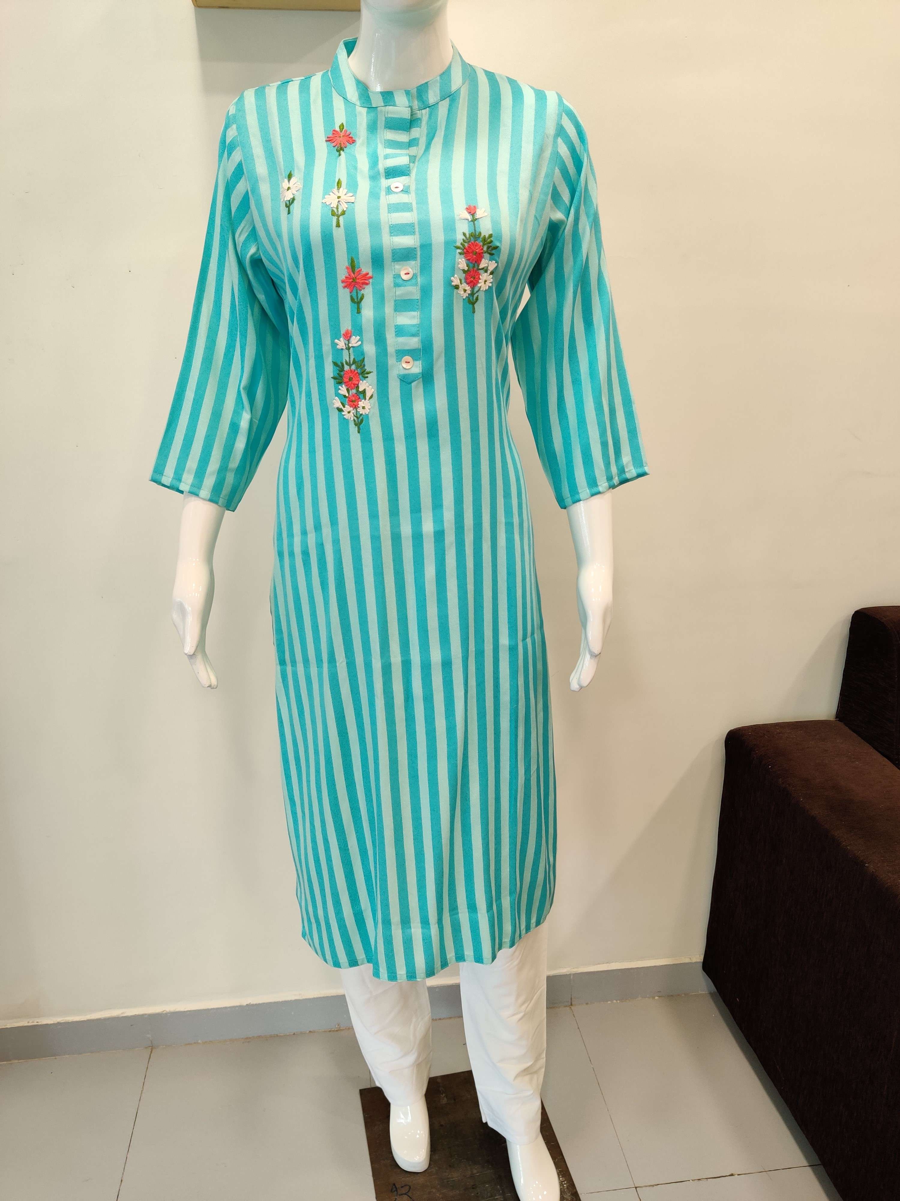 Superior Cotton Stripes Kurti With Embroidery