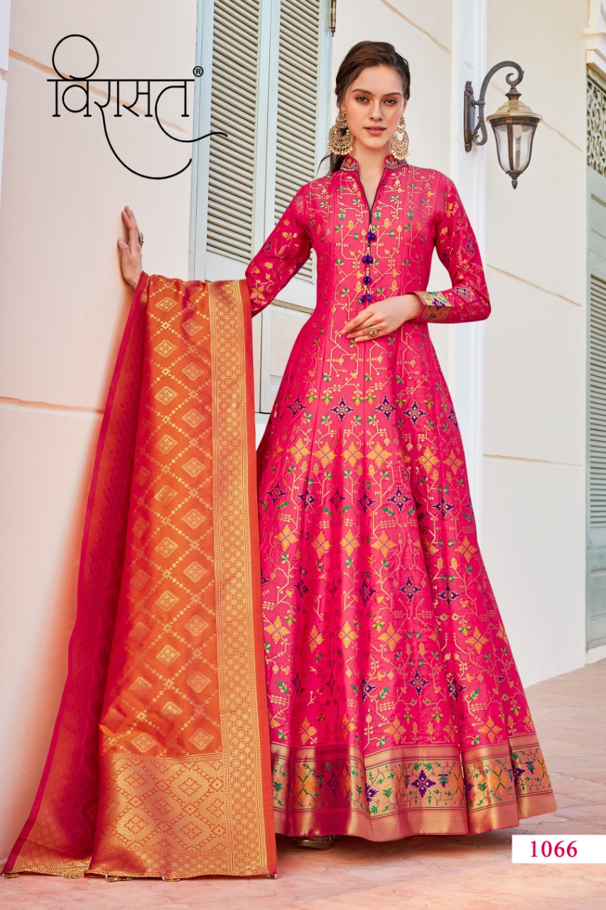 Virasat Sparsh Exclusive Designer Long Gown Style Jacquard Wedding And Party Wear Readymade Suits