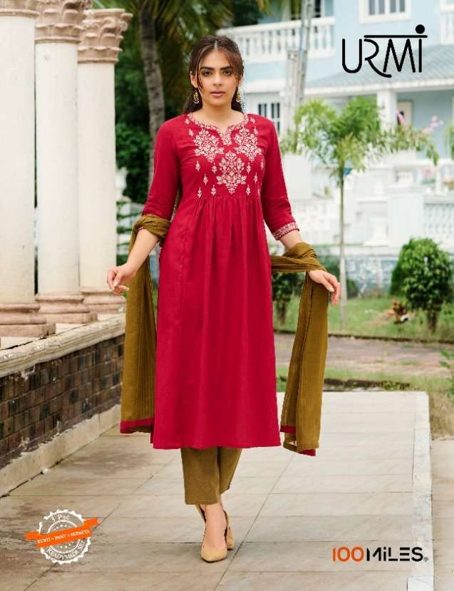 100 miles urmi kurti pant and dupatta 3 pcs readymade set 