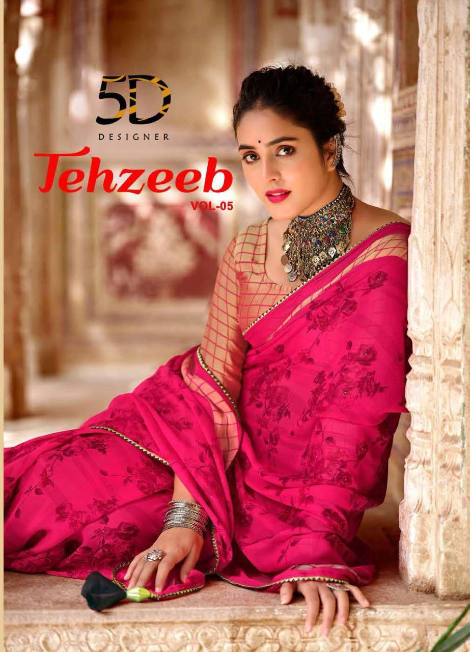 5d tehzeeb vol 5 pure chiffon daily wear fancy sarees