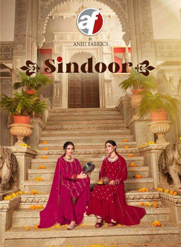 anju fab sindoor 3 pcs kurti and dupatta with sharara set 