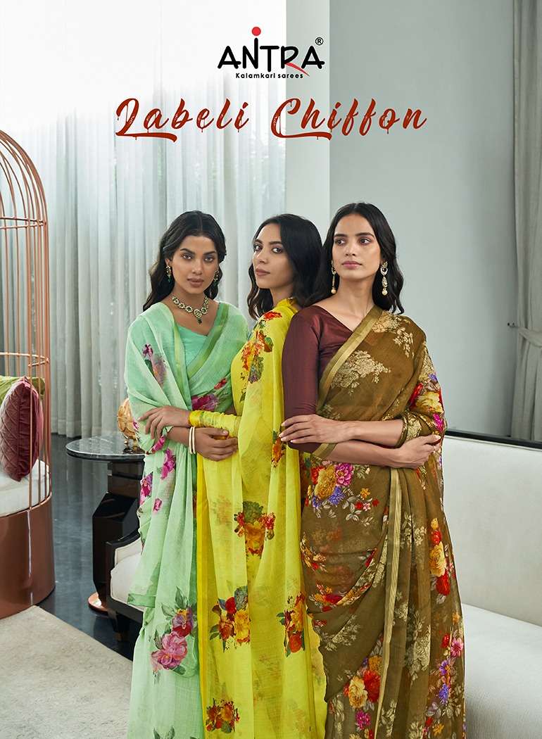 antra labeli chiffon printed saris supplier 