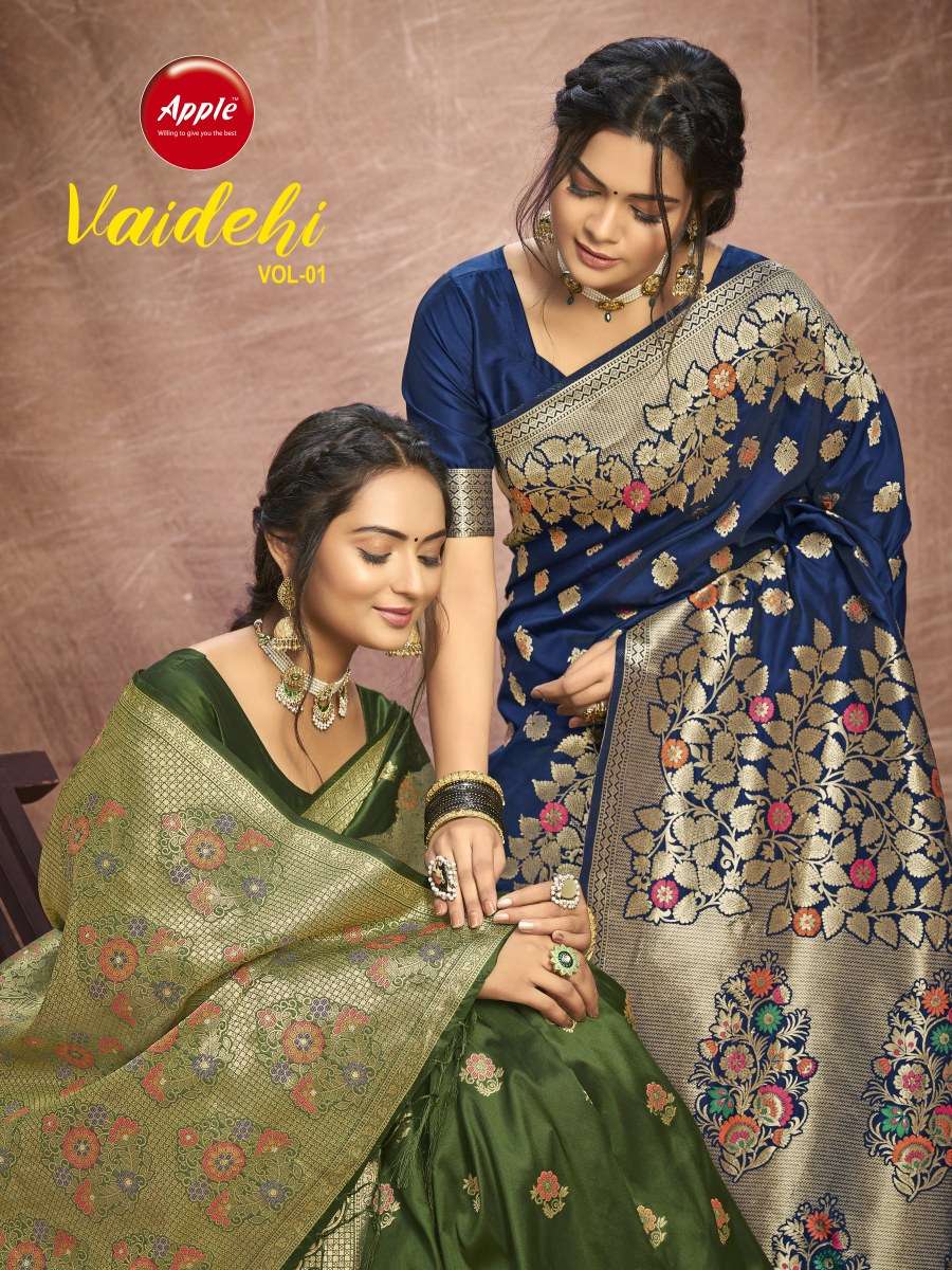 apple sarees launch vaidehi vol 1 smart silk pure zari weaving fancy sarees 