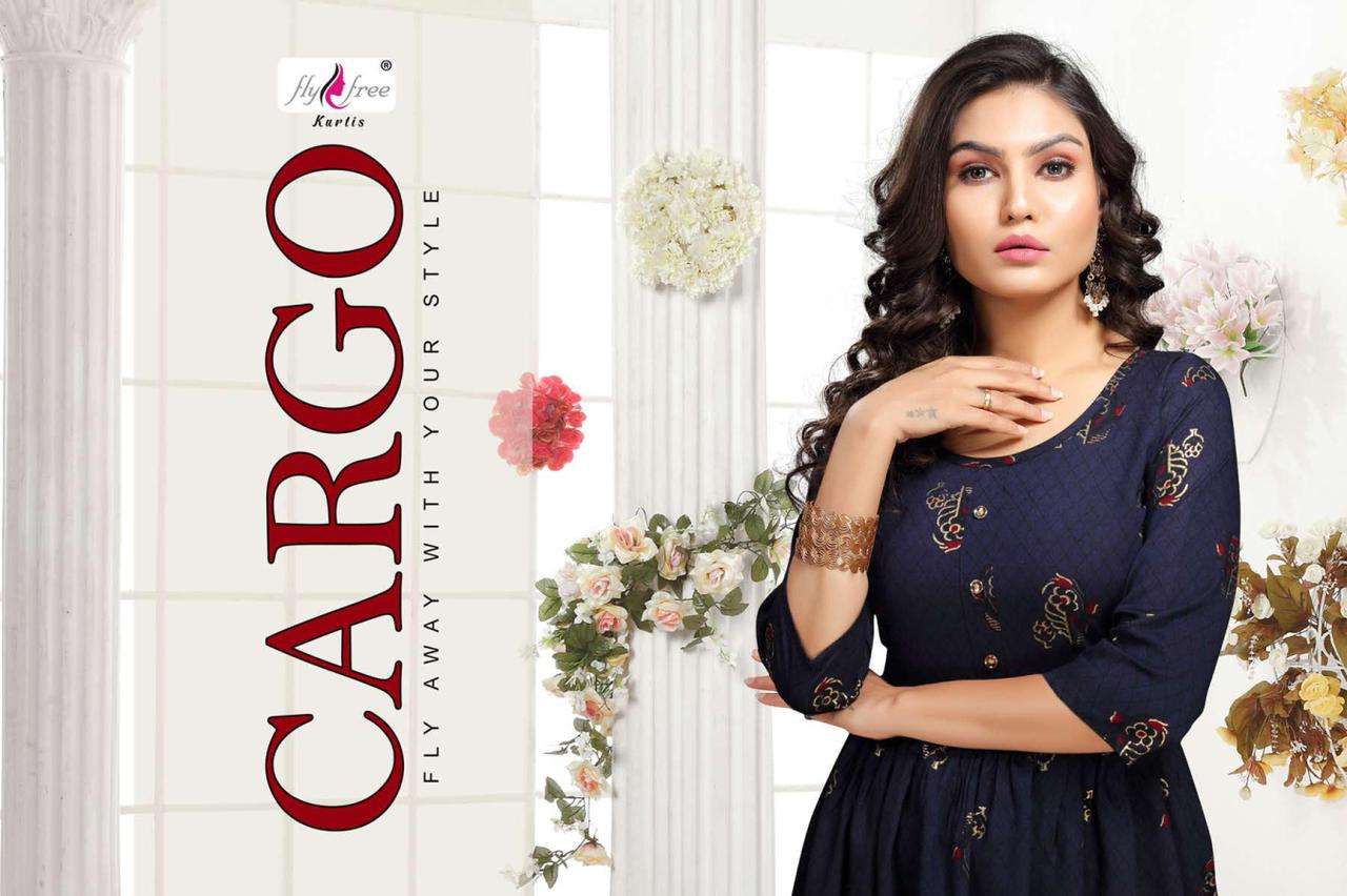 CARGO BY FLY FREE HEAVY BLACK RAYON PRINT KURTI CATALOG