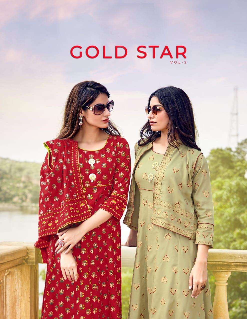 GOLD STAR 2 HEAVY RAYON GOLD FOIL PRINT KURTI CATALOG