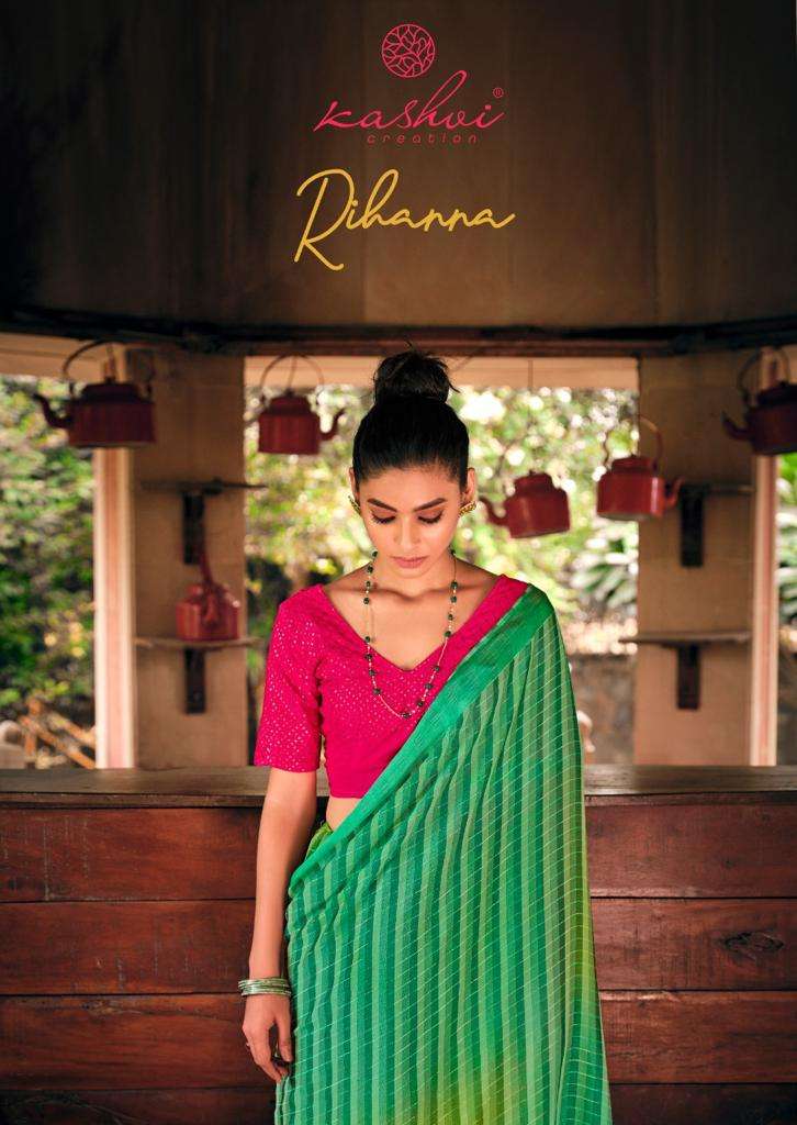 kashvi rihanna rainbow satin designer saree with work blouse collection