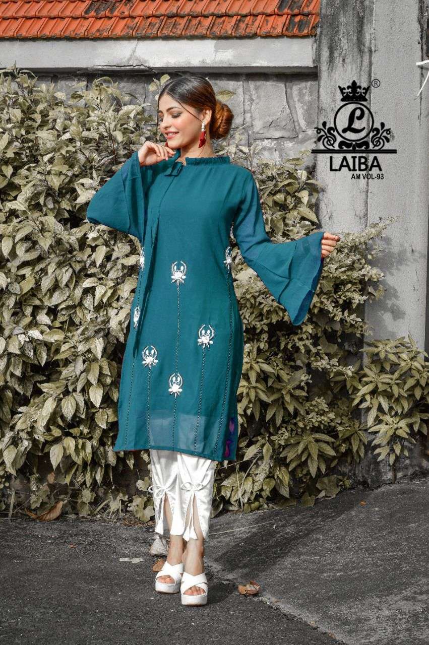 laiba am vol 93 georgette pakistani kurti with fancy bottom supplier