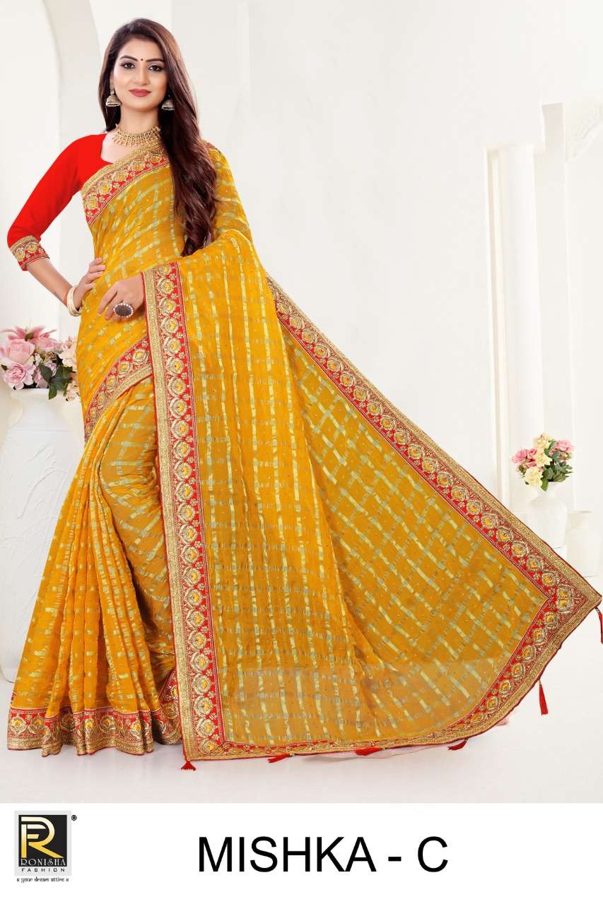 Mishka by ranjna saree viscose worked border heavy diamond designer saree collecton 