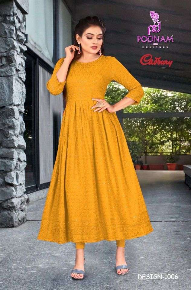 poonam cadbury rayon lucknowi work designer gown collection