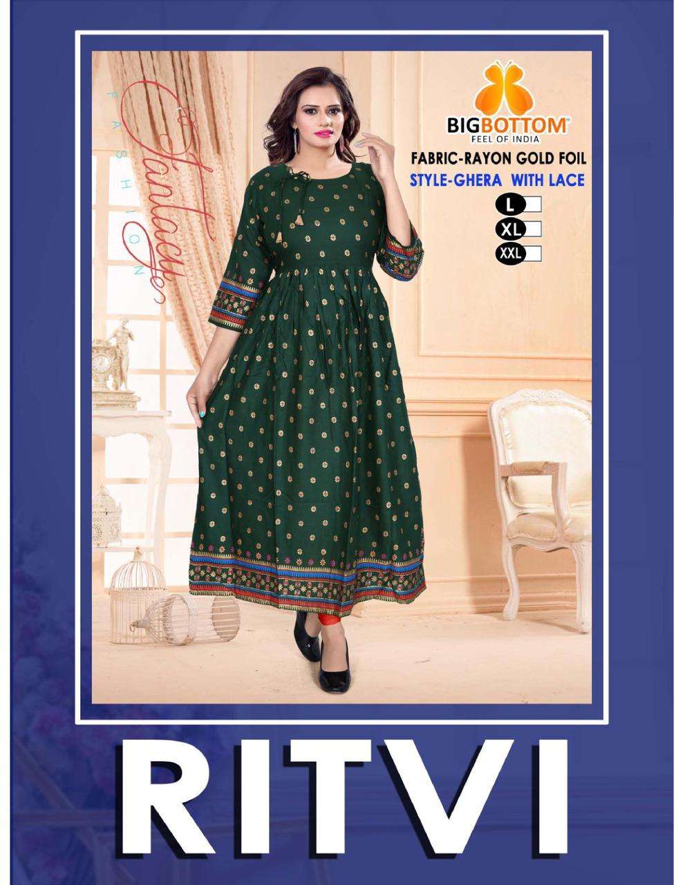 RITVI BY TRENDY HEAVY RAYON FOIL PRINT KURTI CATALOG