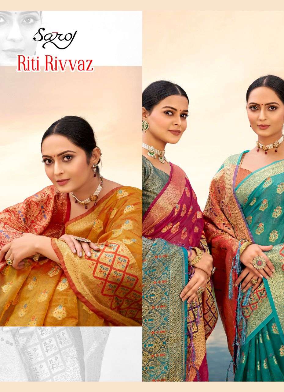 saroj riti rivvaz series 227001 to 227006 organza fancy saree wholesaler