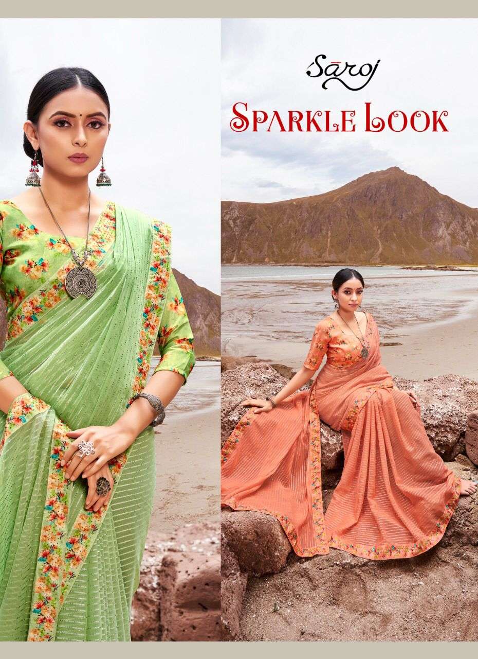 saroj sparkle look georgette saree wholesaler 