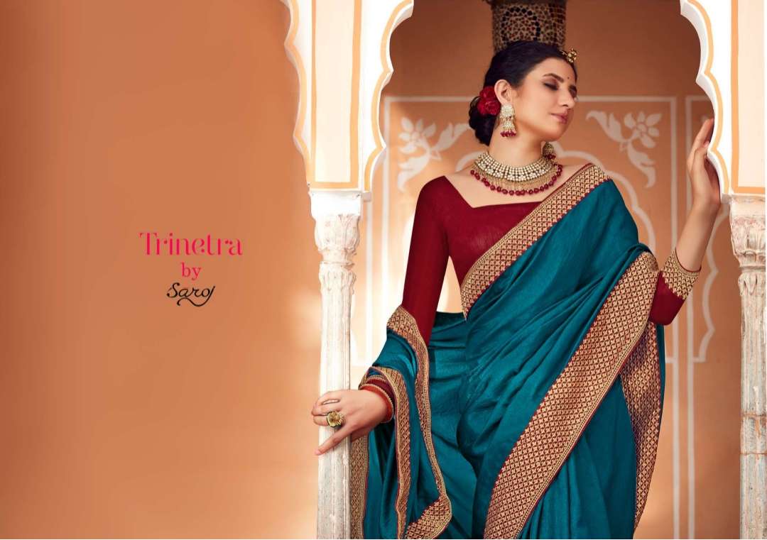 Saroj trinetra series 1001 to 1008 soft vichitra silk with heavy border sarees collection