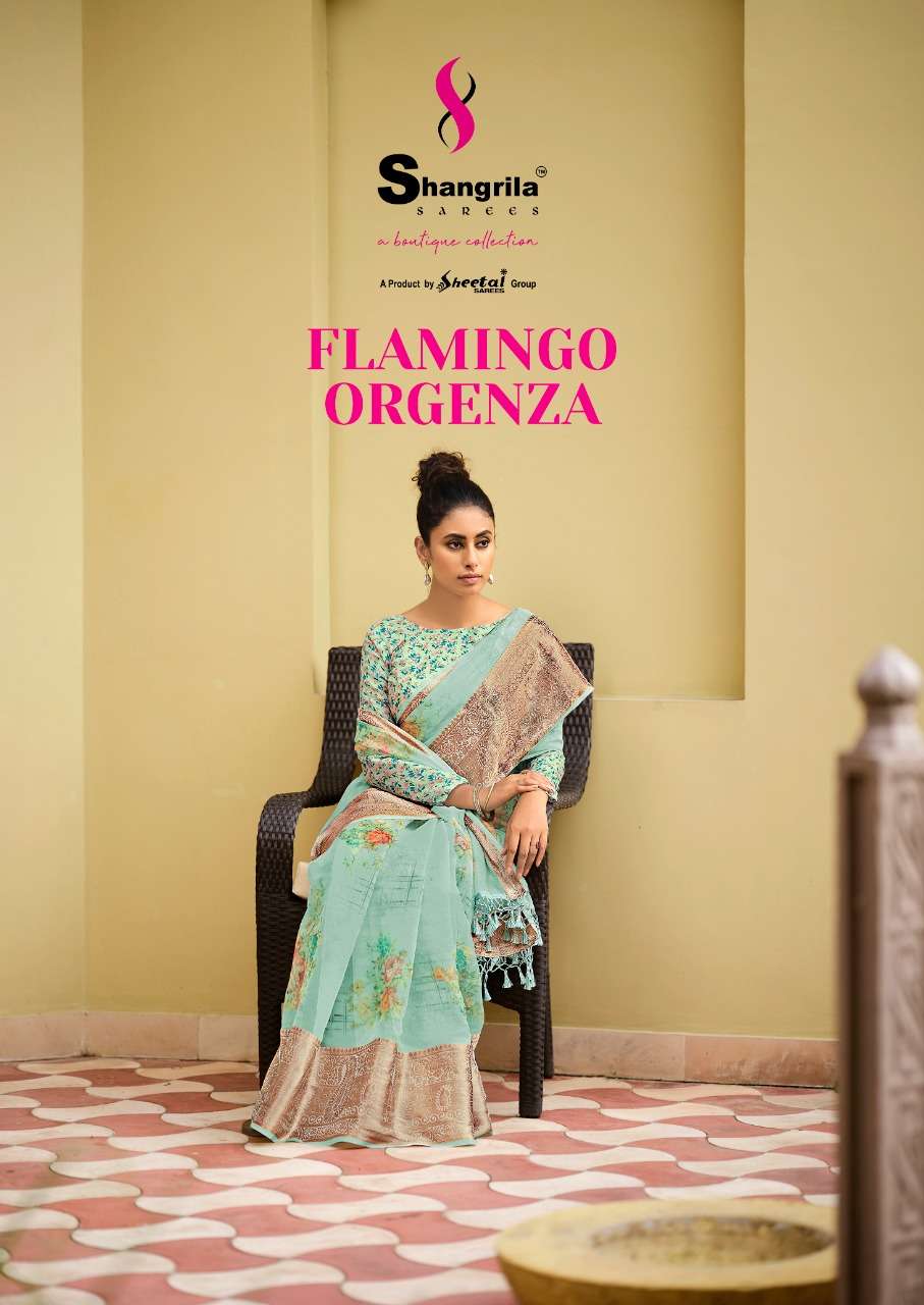 shangrila flamingo orgenza with jequard border sarees wholesale 