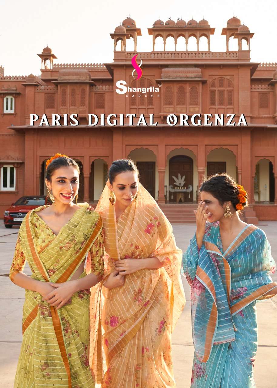 shangrila new paris digital orgenza series 70271 to 70278 fancy sarees collection 