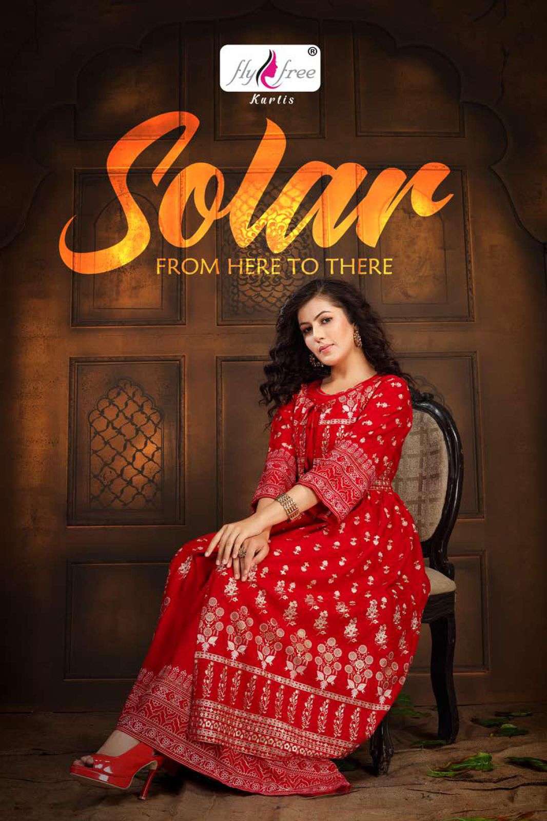 SOLAR BY FLY FREE HEAVY RAYON GOLD PRINT WITH JACKET KURTI CATALOG