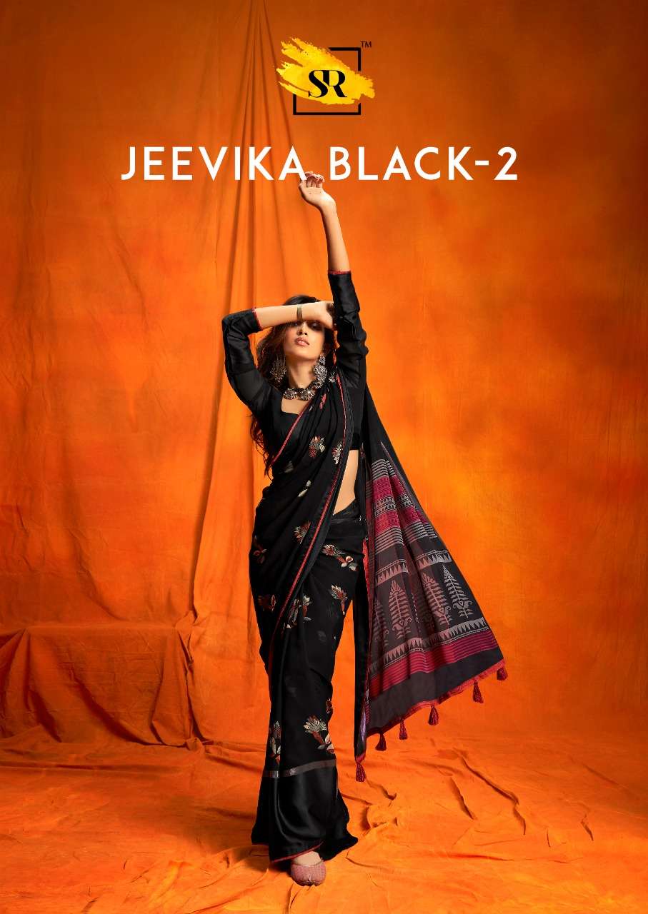 sr jeevika black vol 2 weightless satin border sarees best rates supplier 